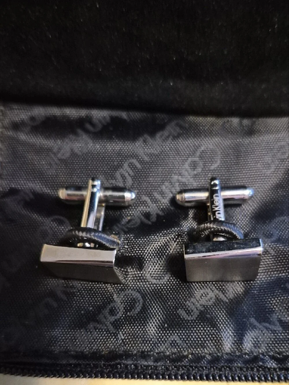 Calvin Klein Polished Silver Rectangular Cufflinks With Pouch